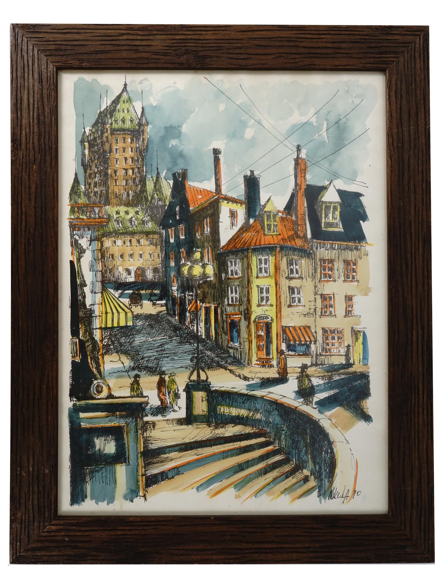 VIEW OF QUEBEC WATERCOLOR PAINTING SIGNED NIKOLA PIC-